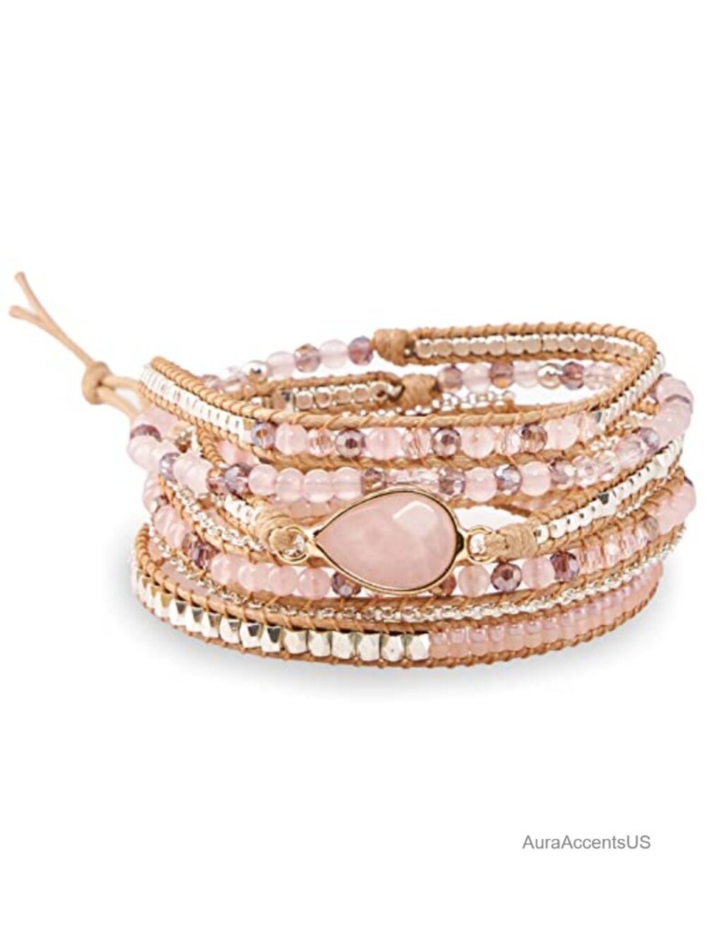 Handmade Boho Wrap Bracelet, Natural Stone Beaded Stackable, Adjustable
